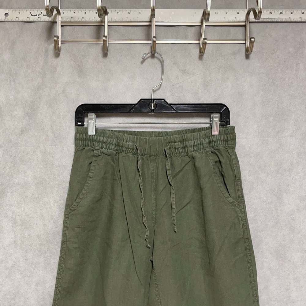 L L Bean Pants Women 6 x30 Green Premium Washable Linen Pull On Baggy Drawstring